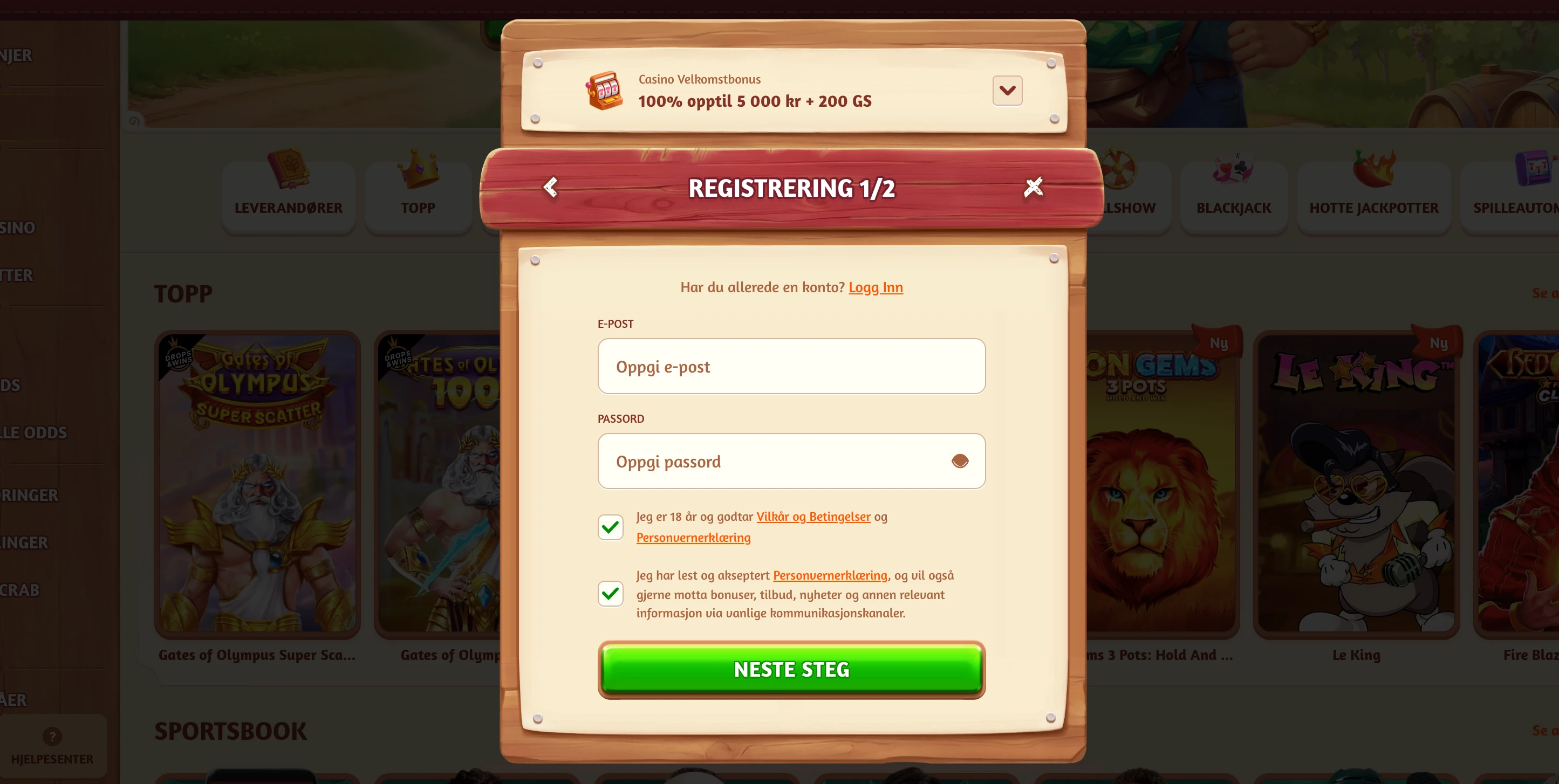 BillyBets registrering